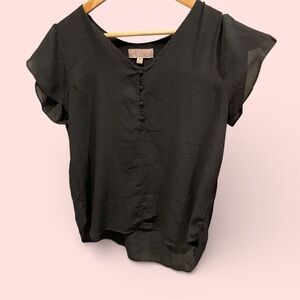 Cute Philosophy black silky whimsigoth boho buttons cap sleeve flowy blouse